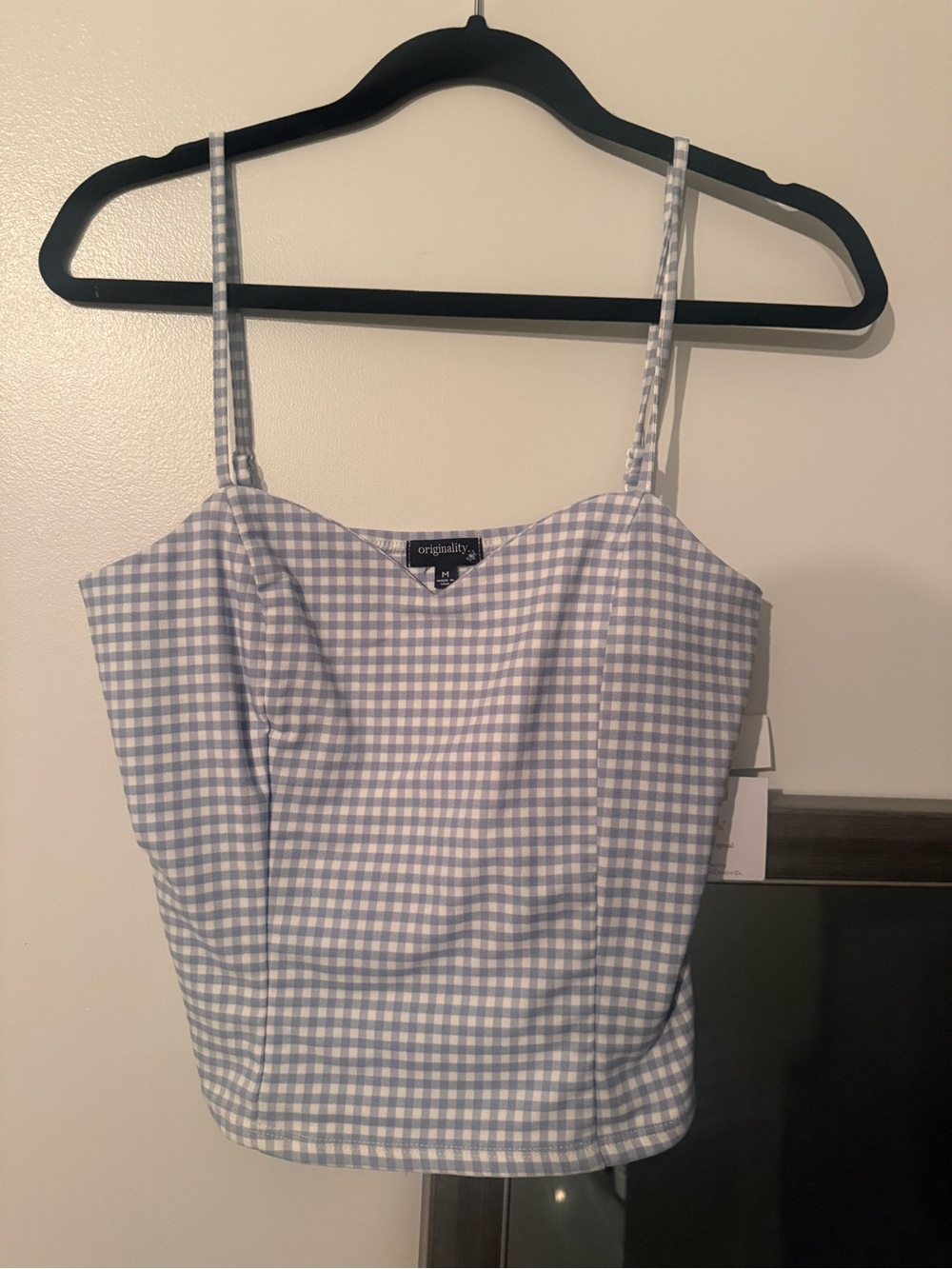 Blue Gingham Spaghetti Strap Cami Top